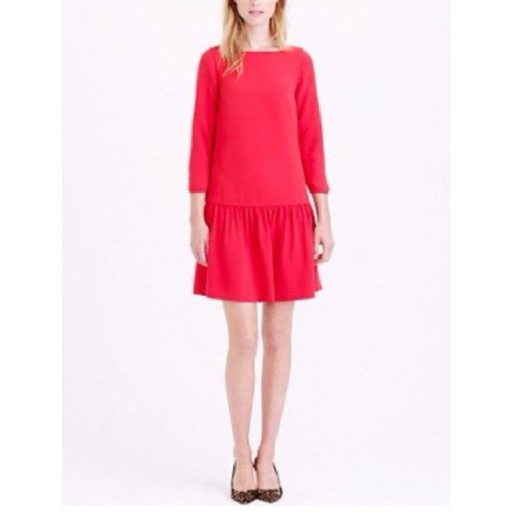 J Crew Shift Dress 6 T Tall 3/4 Red Long Sleeve Washable NEW NWT